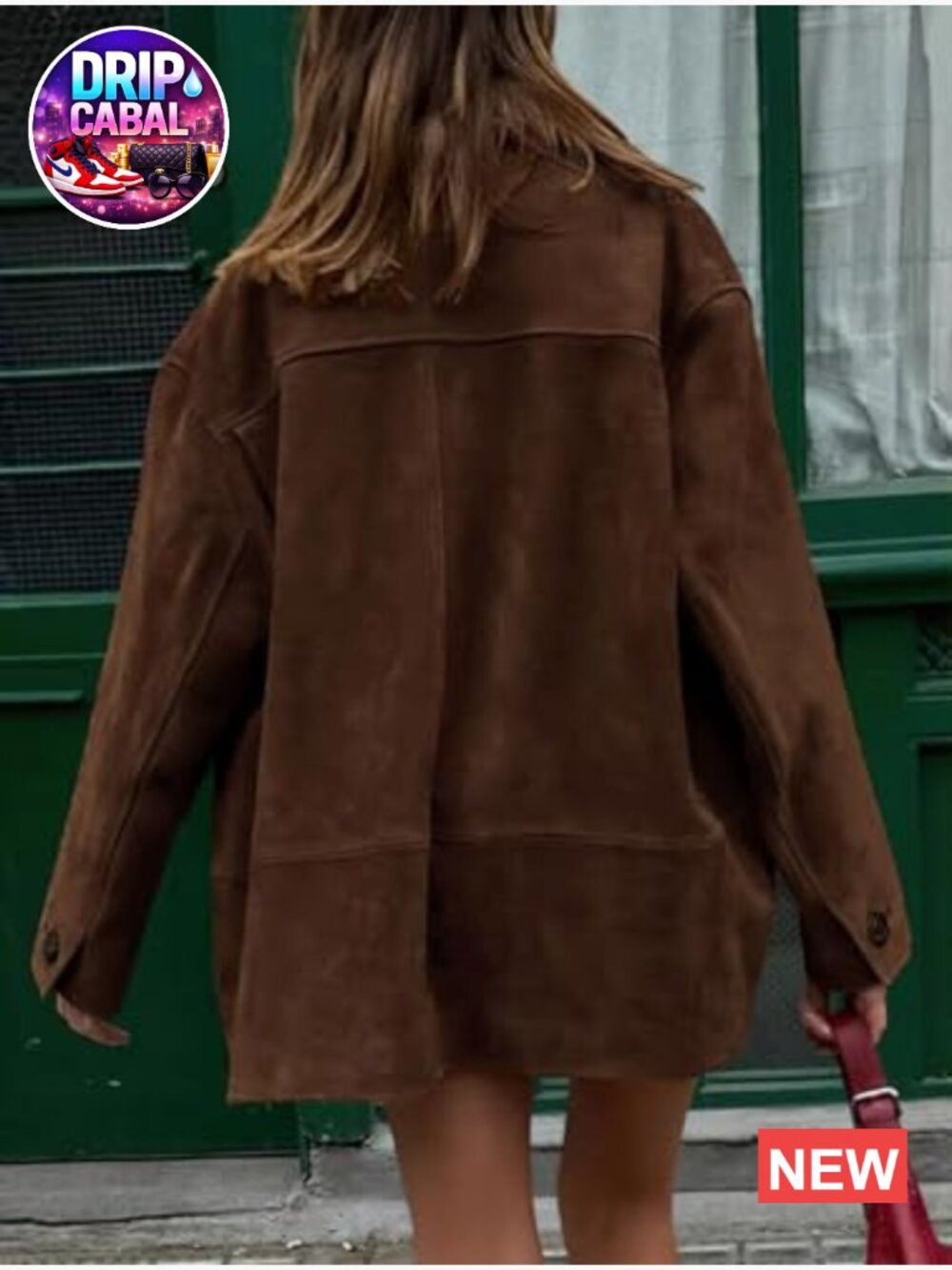 Women's Faux Suede Leather Button Down Shacket Midi Long Coat - Picture 2 of 5